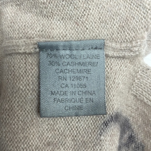 360 Cashmere Skull Graphic Intarsia Crewneck Long Sleeve Knit Sweater Tan Small - Picture 9 of 10